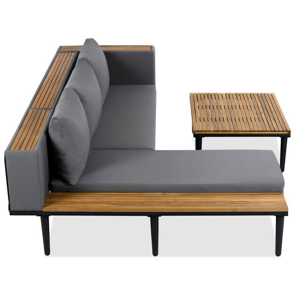 English Elm <old Sku Acacia Wood Outdoor Sectional Sofa with Chaise Coffee and Side Table Included Gray N704F201251E