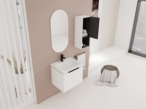 English Elm 24" Wall-Mounted Bathroom Vanity With Ceramic Sink & Side Cabinet - Stylish Soft-Close Design! W999S00333