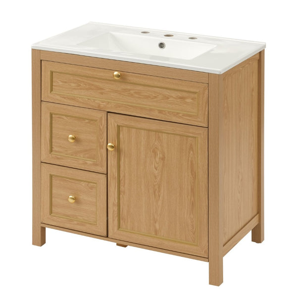 English Elm 30 Inch Fluted Freestanding Bathroom Vanity Solid Wood Soft Close Spa Style W5278S00002