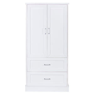 English Elm Tall Bathroom Storage Cabinet with Adjustable Shelves, Two Doors & Drawers, Space-Saving 66" Tall White N725P178675K