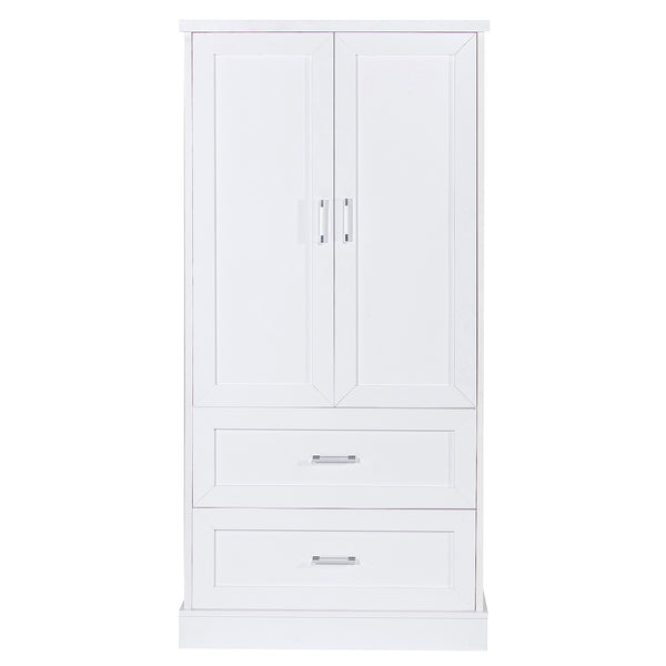 English Elm Tall Bathroom Storage Cabinet with Adjustable Shelves, Two Doors & Drawers, Space-Saving 66" Tall White N725P178675K