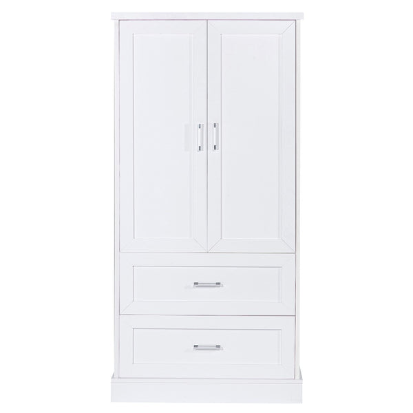 English Elm Tall White Mdf Bathroom Storage Cabinet with Adjustable Shelves and Two Lower Drawers N725S178675K
