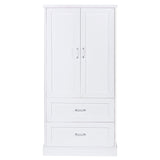 English Elm Tall Bathroom Storage Cabinet, Cabinet With Two Doors and Drawers, Adjustable Shelf, Mdf Board, White