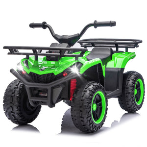 English Elm 24v Dual Motor Kids Atv Ride on with Led Lights Bluetooth Storage Racks Off Road Green W1578P390451