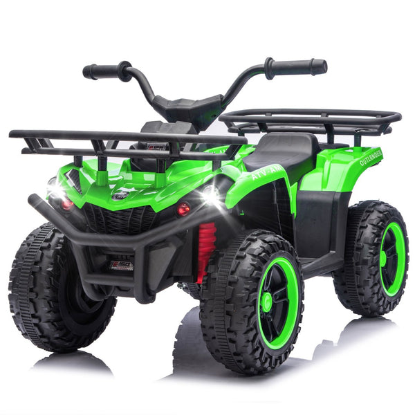 English Elm 24v Dual Motor Kids Atv Ride on with Led Lights Bluetooth Storage Racks Off Road Green W1578P390451