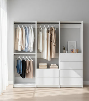 English Elm Prosper Freestanding White Wood Walk-In Closet System with Oak Finish, Modular Durable Storage Design B040S00138