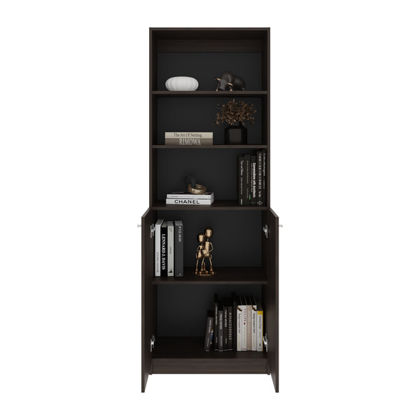 English Elm Bookcase Dual-Door Benzoni In Stained Walnut - Modern & Compact Storage Solution For Any Space B092P386506
