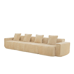 English Elm Streamlined Velvet Modular Sofa Four Seat Deep Cloud Foam French Piping Living Room Light Camel W3041S00354