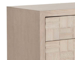 Sunpan Akava Dresser - Minimalist Light Oak Wood with Textured Drawer Fronts and Gold Aluminum Handles