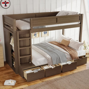 English Elm Twin Triple Bunk Bed Metal L-shaped Frame Sleeps Three Kids White Finish Brown W1580S00644