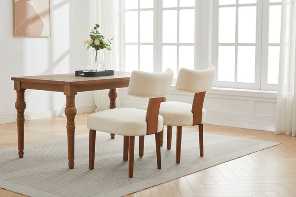 English Elm 064-Set Linen Fabric Modern Armless Dining Chairs with Curved Back & Solid Light Brown Legs for Stylish Comfort Beige W527P292111