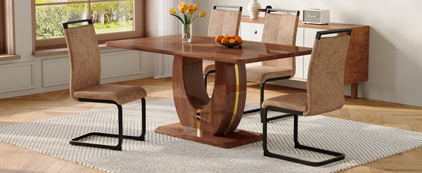 English Elm Black Wood Grain Mdf Dining Set Seats Four with Brown Fabric Upholstered Chairs W1151S04401