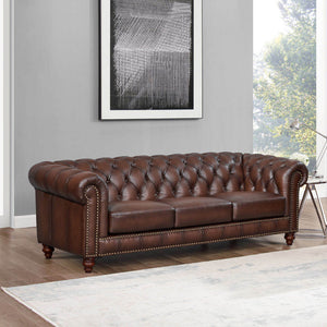 English Elm Alton Chesterfield Top Grain Leather Sofa with Button-Tufted Back, Rolled Arms & Solid Wood Feet B2705P211737