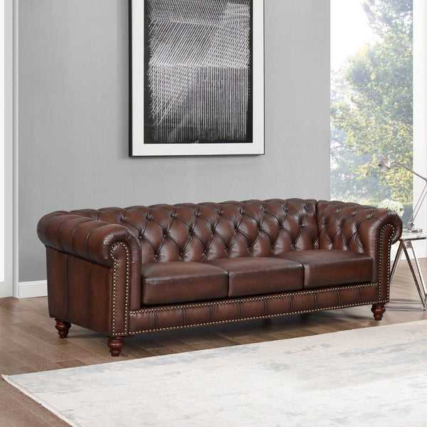 English Elm Alton Chesterfield Top Grain Leather Sofa with Button-Tufted Back, Rolled Arms & Solid Wood Feet B2705P211737