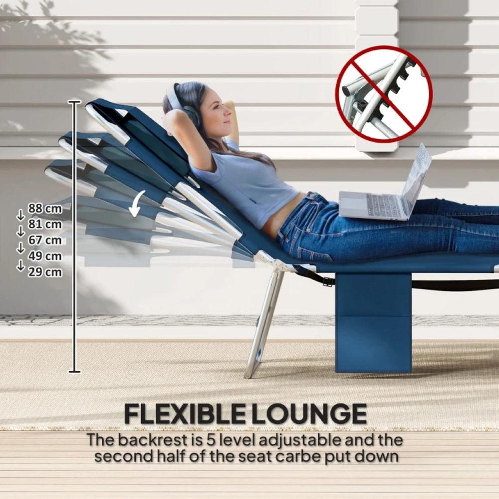 English Elm Chic Trifold Beach Lounge Chair with Face Cavity Five Position Recline Uv Fabric T3971P505980