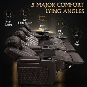 English Elm 124.4"power Recliner Set Nappa Leather Home Theater Seating with Rgb Led Charging W3819S00104