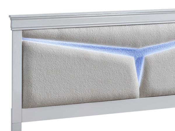English Elm Lorana Full Platform Bed Teddy Bear Upholstered Headboard with Ambient Led Lighting White B078S00668