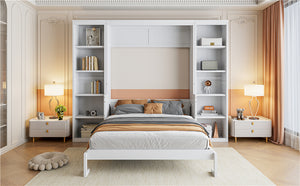 English Elm Full Full Size Murphy Bed with Desk and Bookshelf in White — Space-Saving Pine/MDF Foldaway with Work Surface and 600lb Capacity GX004001AAK