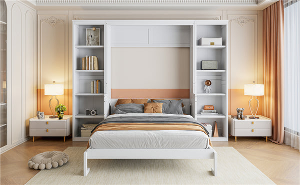 English Elm Full Full Size Murphy Bed with Desk and Bookshelf in White — Space-Saving Pine/MDF Foldaway with Work Surface and 600lb Capacity GX004001AAK