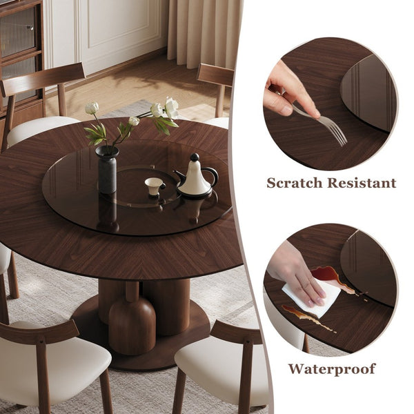 English Elm 59-inch Solid Oak Wabi-sabi Round Dining Set 6 Chairs Lazy Susan Japanese Craft W2700S00137