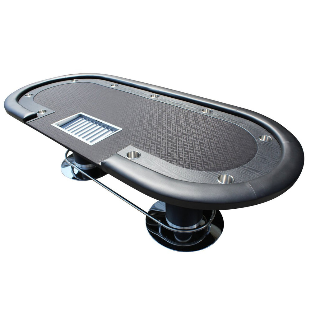 English Elm 96" Oval Casino Poker Table with Diamond Felt Racetrack and Built-in Cup Holders W2748S00035