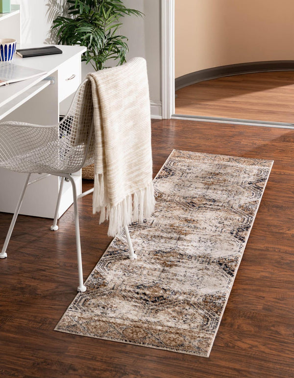 Unique Loom Chateau Jackson Machine Made Trellis Rug Blue Beige, Brown/Gray/Ivory/Blue 3' 0" x 13' 1"