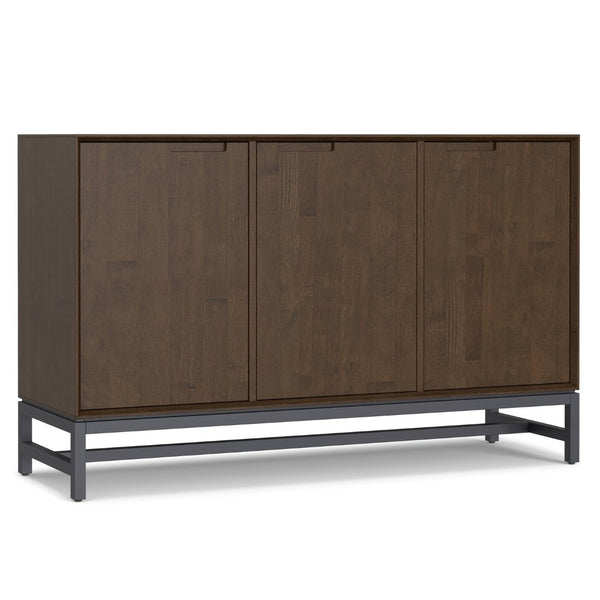 English Elm Banting Solid Wood Sideboard with Metal Frame Walnut Stain Three Door Dining Storage B136P439012