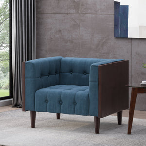 English Elm Christopher Knight Home® - CLUB Navy Blue Button-Tufted Waffle Stitch Club Chair with Rubberwood Frame, Mid-Century Modern Comfort and Style 70471.00