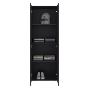 English Elm Armoire 66.9" H - Stylish Black Wengue Design With 2 Doors & 4 Shelves For Modern Bedroom Storage B097P395911