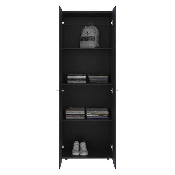 English Elm Armoire 66.9" H - Stylish Black Wengue Design With 2 Doors & 4 Shelves For Modern Bedroom Storage B097P395911