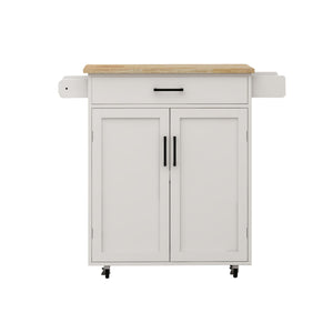 English Elm Kitchen island rolling trolley cart with drawer, doors, adjustable shelves, towel & spice rack, white - durable UV finish, 80 lb load capacity, easy assembly W282P163314
