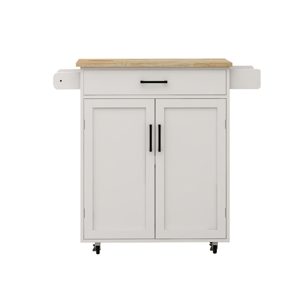 English Elm Kitchen island rolling trolley cart with drawer, doors, adjustable shelves, towel & spice rack, white - durable UV finish, 80 lb load capacity, easy assembly W282P163314