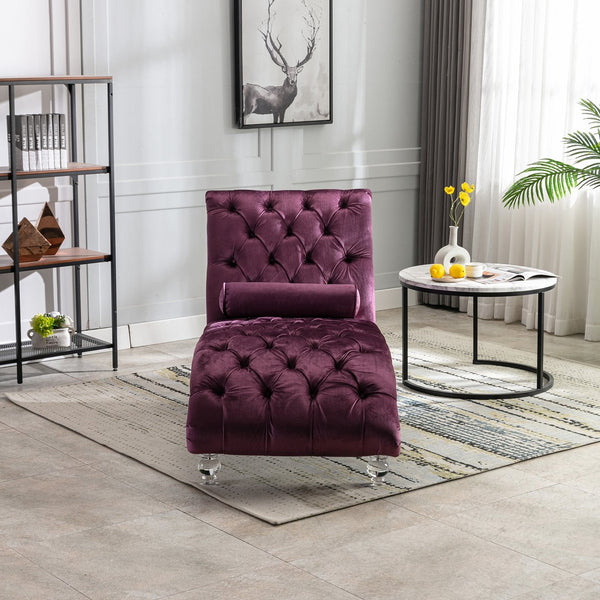 English Elm Velvet Curved Chaise Lounge Sofa with Button-Tufted Upholstery, Foam Seat, Acrylic Legs, Stylish Relaxation Purple W39538679