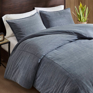 English Elm 3PCS Waffle Washed Comforter Set Full/Queen with Breathable 100% Cotton Face and Plush 270G Fill Blue 12 L x 10 W x 7.5 H B035P341124