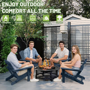 English Elm Adirondack Hdpe Folding Chair Set Outdoor Patio Fire Pit Seating with Cup Holder W1859P453273