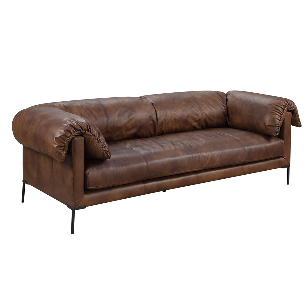 English Elm Jaron Top Grain Leather Sofa in Mocha — Macho Durable Wooden Frame, Metal Legs, Plush D30 Foam Comfort B2726P246566