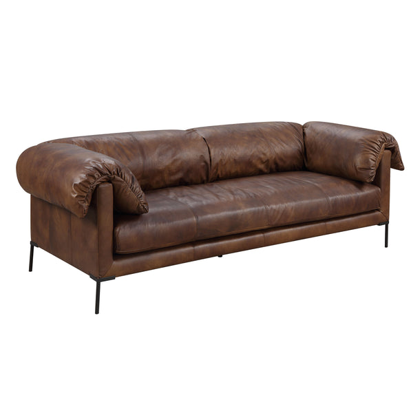 English Elm Jaron Top Grain Leather Sofa in Mocha — Macho Durable Wooden Frame, Metal Legs, Plush D30 Foam Comfort B2726P246566