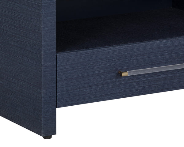 Sunpan ATHERTON Nightstand - Handwoven Indigo Raffia with Solid Wood Frame and Soft-Closing Drawers 109431