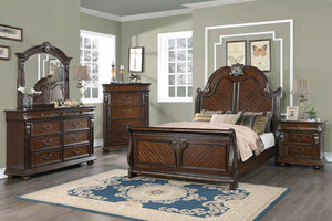 English Elm Traditional Queen Bed Solid Wood Frame with Panel Headboard Warm Brown Bedroom Piece B011S02130