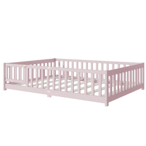 English Elm Full Size Floor Bed With Safety Guardrails – Stylish Pink Rubberwood Bed For Cozy, Secure Sleep W504P286383