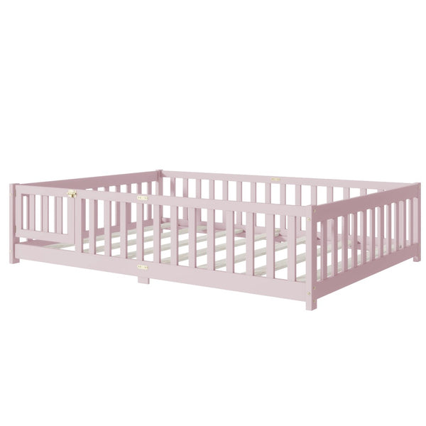 English Elm Full Size Rubberwood Floor Bed with Safety Guardrails and Latching Door for Toddlers Pink W504P429304