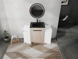 English Elm 48 Inch Freestanding Bathroom Vanity With Black Ceramic Sink, Soft-Close Doors & Ample Storage W999S00313