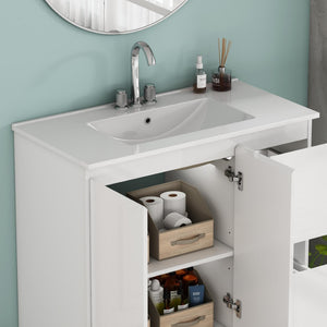 English Elm 36-inch Ceramic Drop-in Bathroom Sink for Vanities with Glazed Minimalist Profile W3151P360959