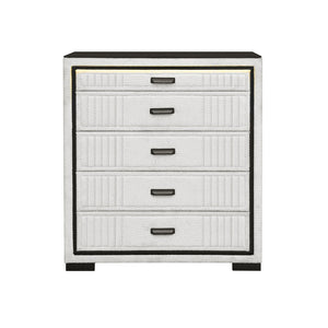 English Elm Isaiah Upholstered White and Black Chest with LED Lighting, Solid Wood MDF, Spacious Drawers and Handles White+Black 42.56 L x 18.11 W x 42.56 H B201P391214