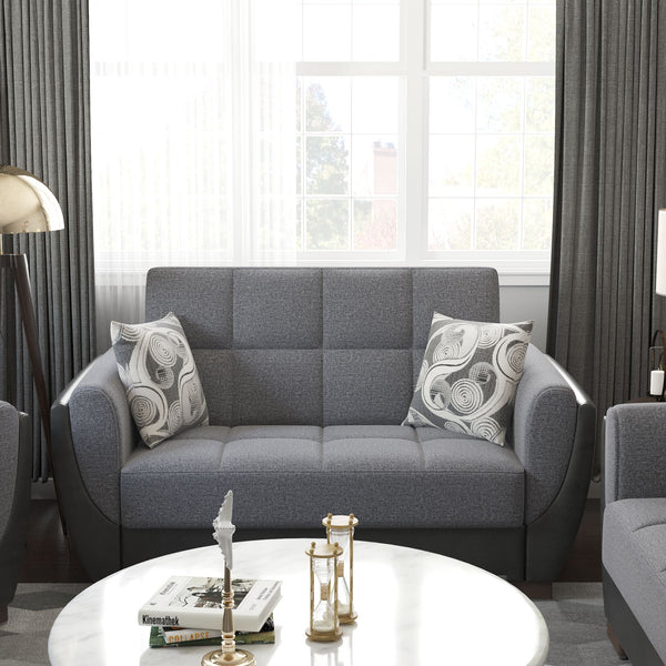English Elm PrimeNest NimbusFlow Collection Upholstered Convertible Loveseat with Storage, Sleeper, Chenille Comfort Black PU,Gray B030P281734