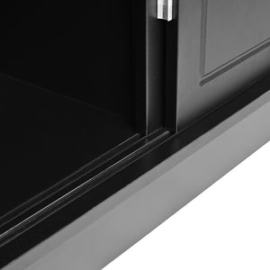 English Elm On-Trend Stylish Hall Tree With Sliding Doors, 6 Hooks, Cushion Bench & Smart Storage For Entryways N721P205787B-GIGA