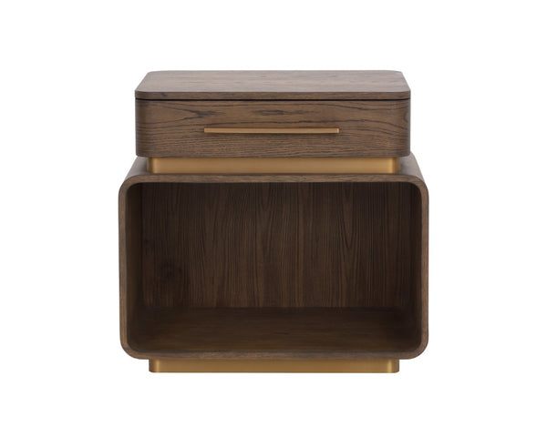 Sunpan TARO Nightstand – Elegant Solid Oak Bedside Table with Soft-Close Drawer & Open Shelf for Storage 112150