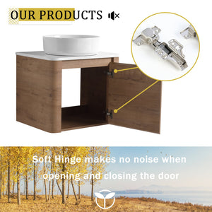 English Elm 24'' Wall-Mounted Bathroom Vanity With Stylish Ceramic Vessel Sink & Soft-Close Door For Small Spaces W999S00392