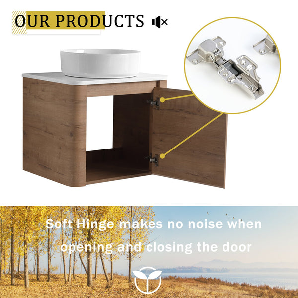 English Elm 24'' Wall-Mounted Bathroom Vanity With Stylish Ceramic Vessel Sink & Soft-Close Door For Small Spaces W999S00392