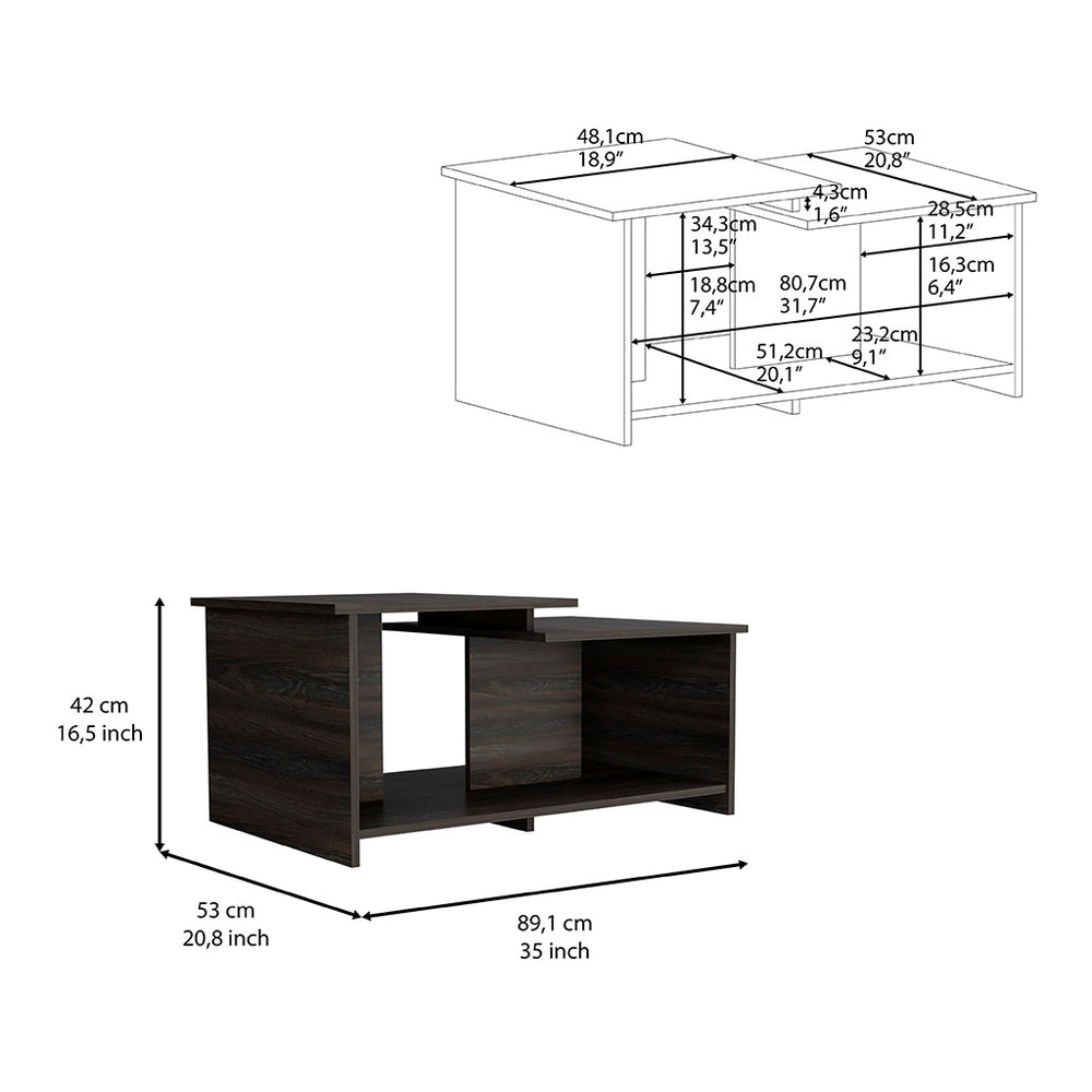 English Elm Coffee Coffee Table Modern Black with Dual-Tier Top and Open Display Shelf, Easy Assembly, Chic B097133054